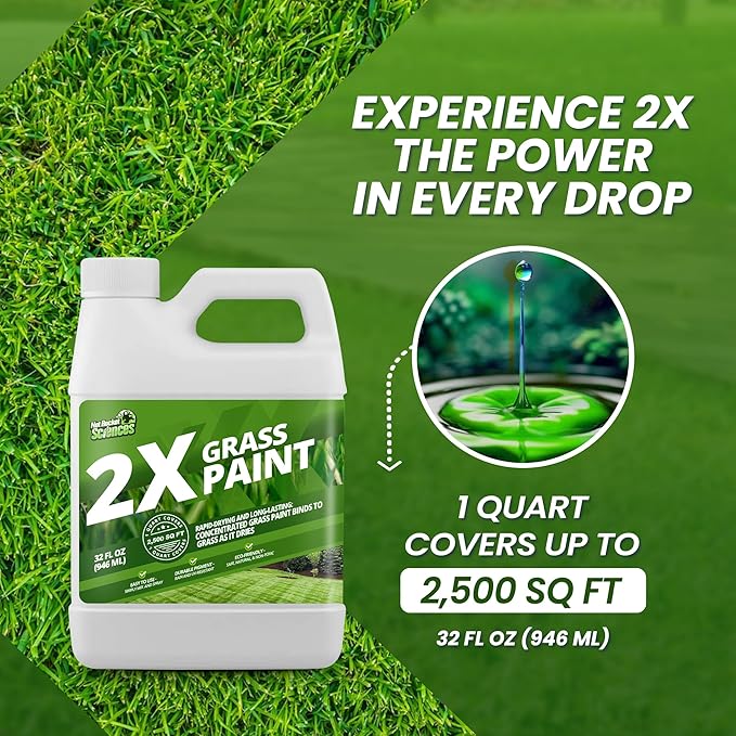 32oz 2X Green Grass Paint for Lawn, Ideal Turf Paint & Green Lawn Spray to Renew Discolored Lawns, Concentrated Grass Dye, Premium Colorant for Vibrant and Lush Greener Lawns