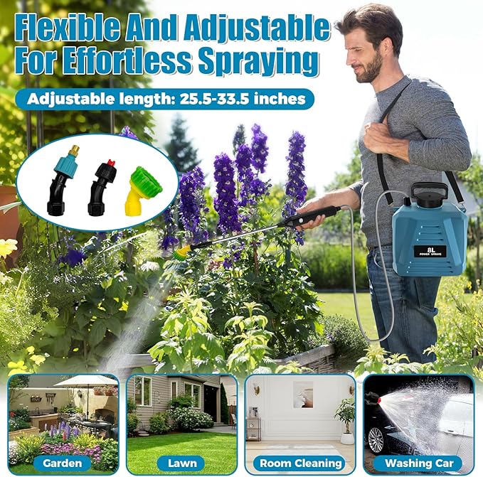 1 Gallon/5L Electric Sprayer, Powerful Electric Sprayer with 3 Mist Nozzles, Rechargeable Handle, Garden Sprayer w Adjustable Shoulder Strap for Lawn, Garden, Cleaning