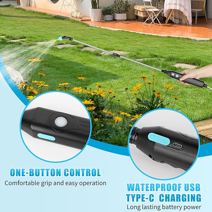 Battery Powered Sprayer 1.35 Gallon, Electric Garden Sprayer with 3 Mist Nozzles,Retractable Wand, Adjustable Strap for Lawn, Garden, Yard (Blue)