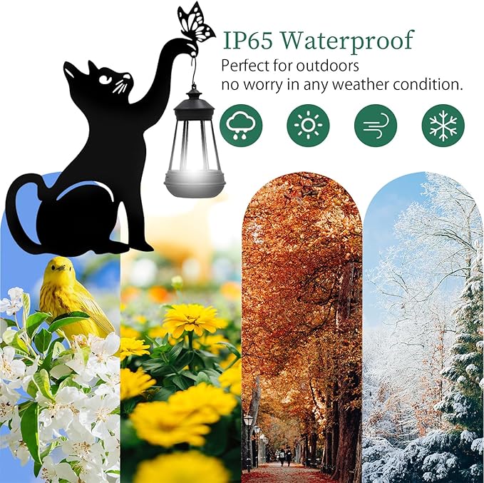 2PC Solar Lights Outdoor Garden Decor - Black Cat Figurine Light Stake with Butterfly Decorative Metal Housewarming Ornament for Yard Pathway Lawn Patio – Unique Gift Ideas for Christmas