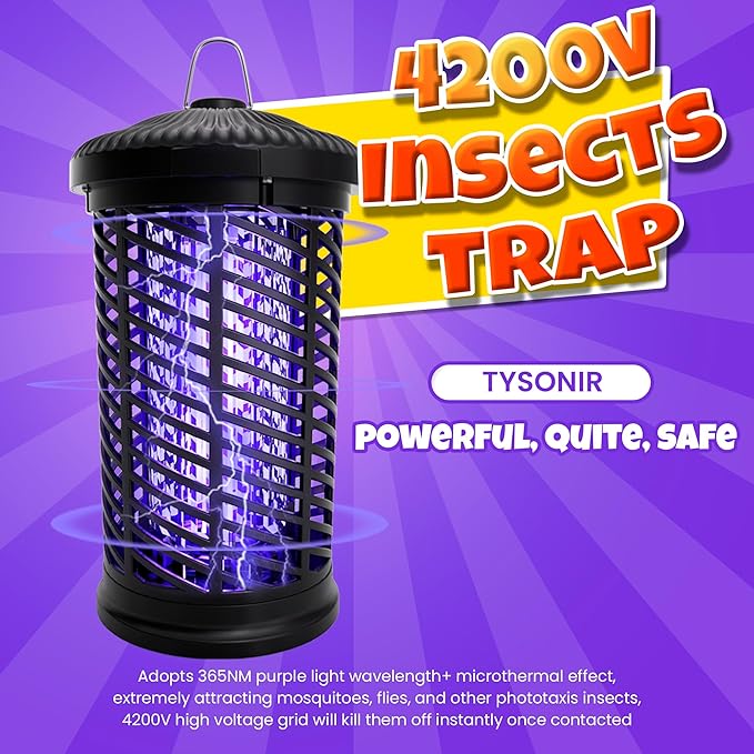 Electric Bug Zapper, 9.84 Ft Power Cord with Switch, Mosquito Zapper Indoor/Outdoor, 4200V 18W Waterproof Fly Zapper Mosquito Trap for Home, Patio, Backyard