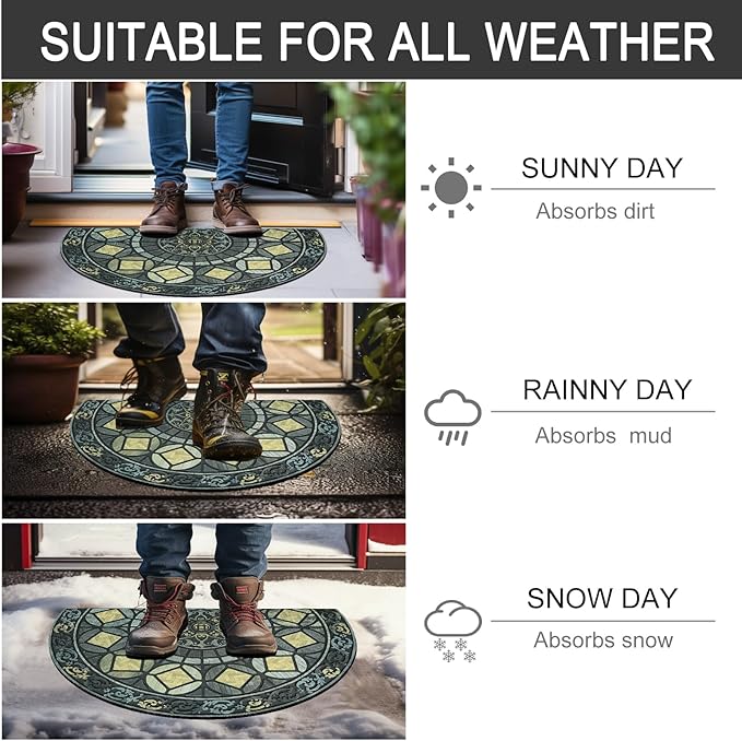 CHICHIC Entrance Door Mat Large 24 x 36 Inch Entry Way Doormat Front Door Rugs Outdoors Heavy Duty Welcome Mat Non Slip Rubber Back Low Profile for Garage, Patio, High Traffic Area, Grey Teal