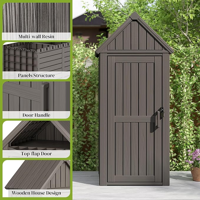 Ultimate Outdoor Storage Cabinet - Durable Resin Construction with Reinforced Floor, Adjustable Shelves & Lock for Security (Grey)