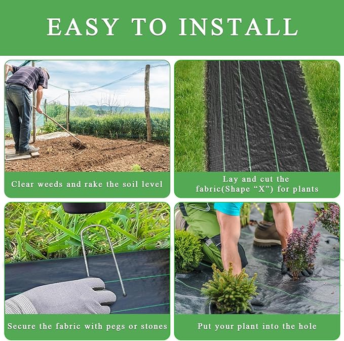 3ftx100ft Weed Barrier Landscape Fabric Heavy Duty, Weed Gardening Ground Cover Mat, Weed Control Garden Cloth, Woven Geotextile Fabric for Underlayment, Commercial Driveway Fabric, Black
