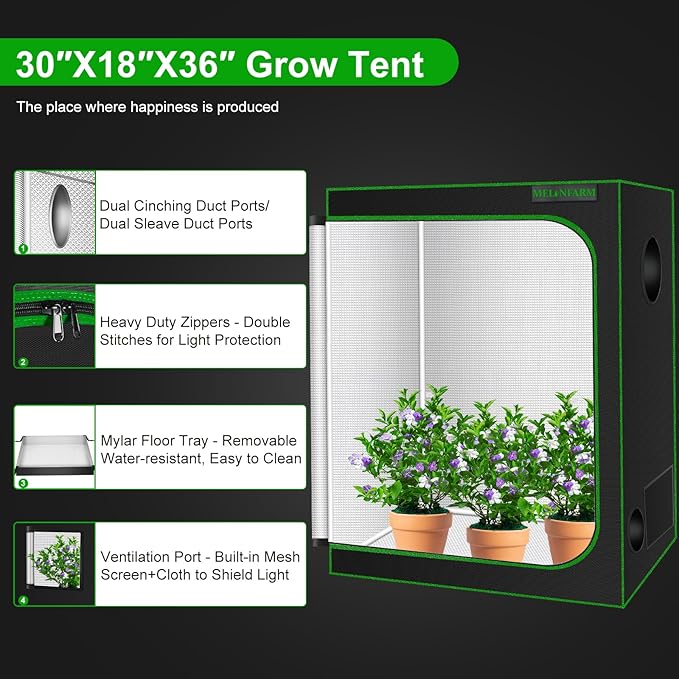 MELONFARM Small Grow Tent for Aerogarden,32”x24”x28” ,Hydroponics Growing System ,Highly Reflective 600D Diamond Mylar Canvas with Ventilation window and Floor Tray for Hydroponic Indoor Plant Growing