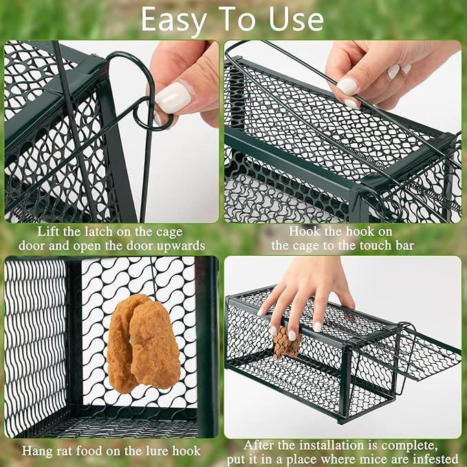 Qualirey 2 Pcs Humane Rat Trap Chipmunk Rodent Mouse Squirrel Trap Small Live Animal Mouse Voles Hamsters Live Cage Rat Mouse Cage for Mice Easy to Catch and Release (Green)