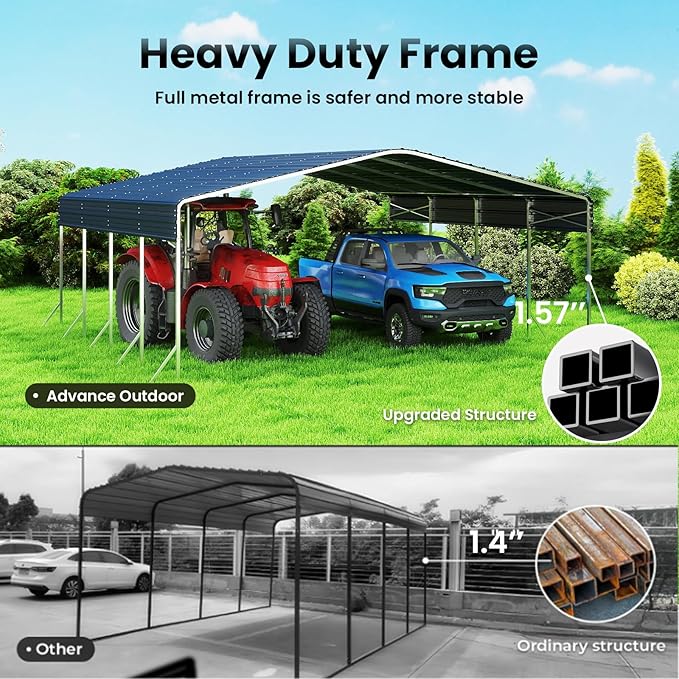 Heavy Duty Metal Carport – Sturdy Structure, All-Weather Protection, Easy Assembly for Cars, Trucks, Boats, Tractors, and Outdoor Storage (Gray, 20X20 FT)