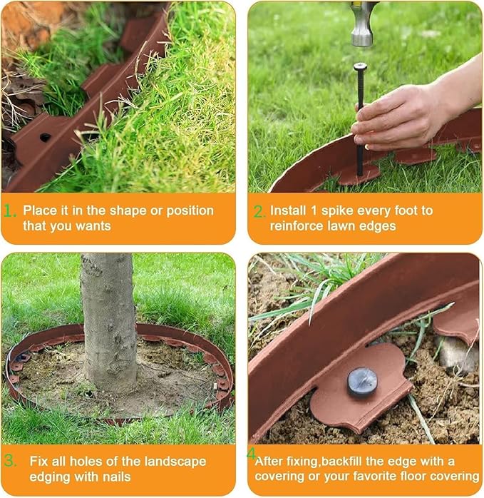 Landscape Edging Kit,33ft Garden Borders Edging Landscape Edging Border【4INCH Hight】 Flexible Lawn Edging Include 30 Stakes, Paver Edging for Yard, Lawn, Gardens(Brown)