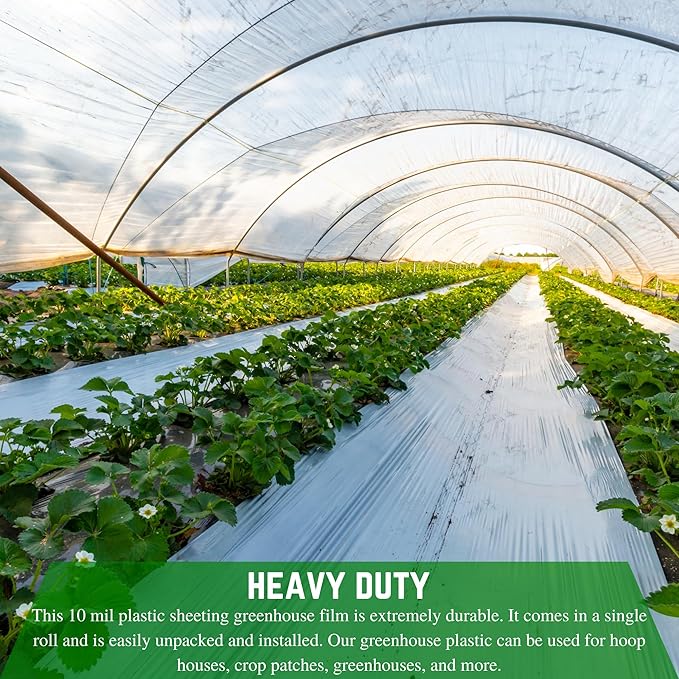 Farm Plastic Supply - String Reinforced 4 Year UV Resistant 10 mil Clear Greenhouse Plastic Sheeting - 4 Year UV Resistant Polyethylene Greenhouse Film, Hoop House Green House Cover (32' x 50')