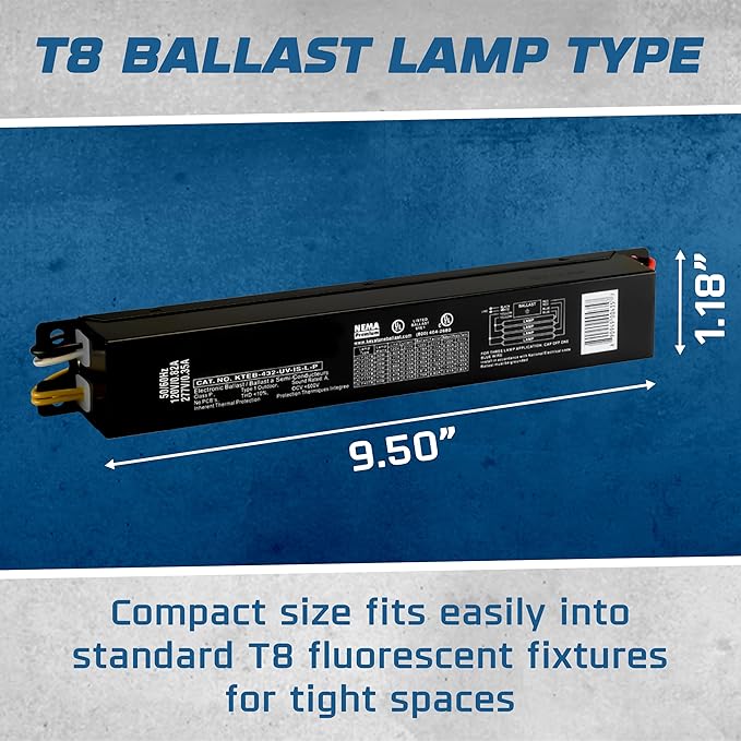 OHLECTRIC 2 Pack - Replacement for Keystone KTEB-432-UV-IS-L-P 4 Lamp T8 Electronic Fluorescent Ballast with Low Light Output | 120-277V Input with Instant Start Operation | 0.78 Ballast Factor