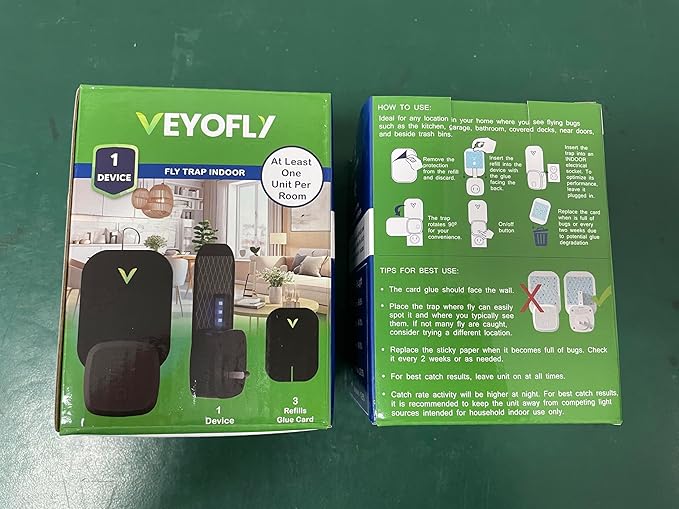 VEYOFLY Fly Trap Indoor, Fruit Fly Traps for Indoor, (1 Device + 3 Refills) Gnat Traps for House, Fly Catcher, Plug in Light Flying Insect Trap, Bug Light Killer, Fly Trap