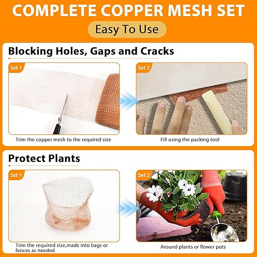 Copper Mesh Roll, 5in x 50 ft Copper Mesh Barrier for Blocking Holes,Gaps,Cracks,Seals Water Openings in Gardens & Houses