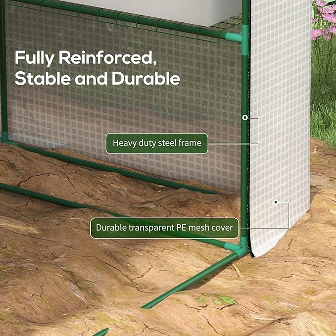 Outsunny 8' x 6' x 7' Walk-in Greenhouse with Mesh Door and Windows, 18 Shelf Green House with Trellis, Plant Labels, UV Protective for Growing Flowers, Herbs, Vegetables, Saplings, White
