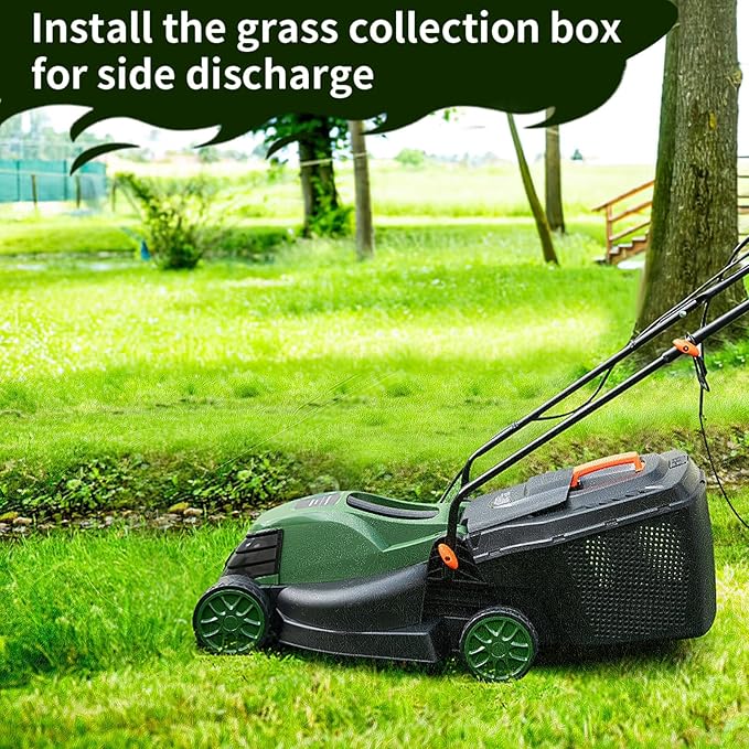 Goplus Lawn Mower, Electric Lawn Mowers with Grass Collection Box, 12 AMP Motor, 14" Cutting Deck, 3 Adjustable Cutting Positions, Walk-Behind Small Corded Lawnmower for Garden Farm Yard