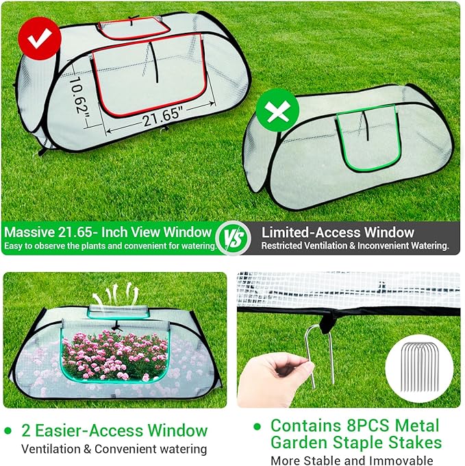 Garden Covers for Raised Beds, Pop Up Raised Garden Bed Cover, Garden Row Plants Cover Accelerator, Greenhouse Cover for Protecting Seedlings Fruits Vegetable Rows 45" L x 22" W x 16" H(2 Pack)