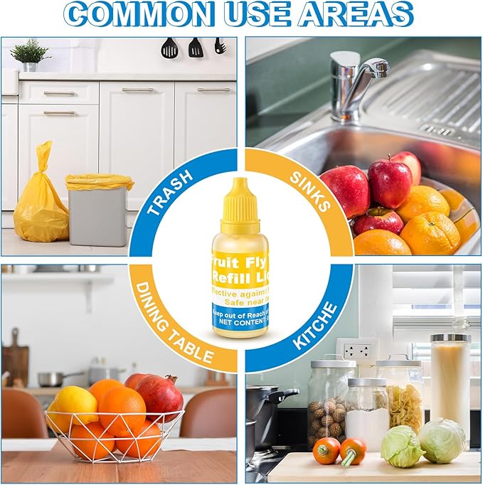 Qualirey Fruit Fly Trap for Indoor and Kitchen Use, 0.68 oz Each Bottle Fruit Fly Trap Refill Liquid, Ready to Use, Safe Near Food, Efficient Lure Refill Liquid, Yellow(8 Pack)