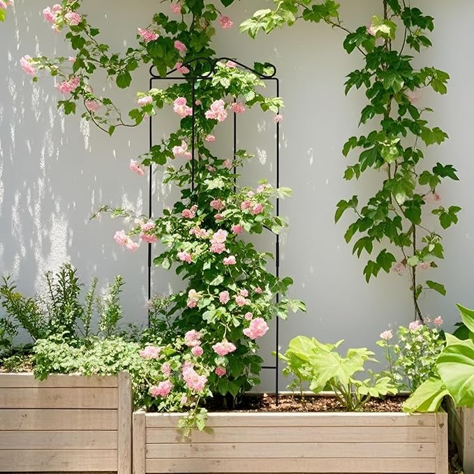 32 Inch Metal Plant Trellis for Climbing Plants Outdoor,4 Pack Garden Trellis for Potted Climbing Plants Indoor Houseplants Flowers Vine Ivy,Black,Rectangle