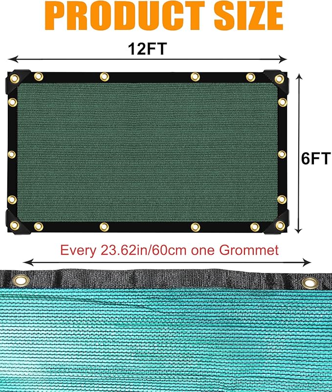 E.share 70% Shade Cloth for Garden, 12 Ft X 6 Ft Sun Shades Outdoor Patio with Grommets for Plant Covers,Porch Screen,Pergola Shade Cover,Greenhouse,Green