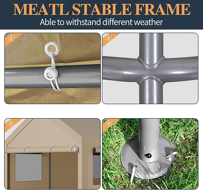Shintenchi Carport 12' x 20' Heavy Duty Portable Garage, Car Port Canopy with Side-Opening Removable Door & Roll-Up Windows, Car Canopy for Truck,Car,Boat,Motorcycle,Khaki