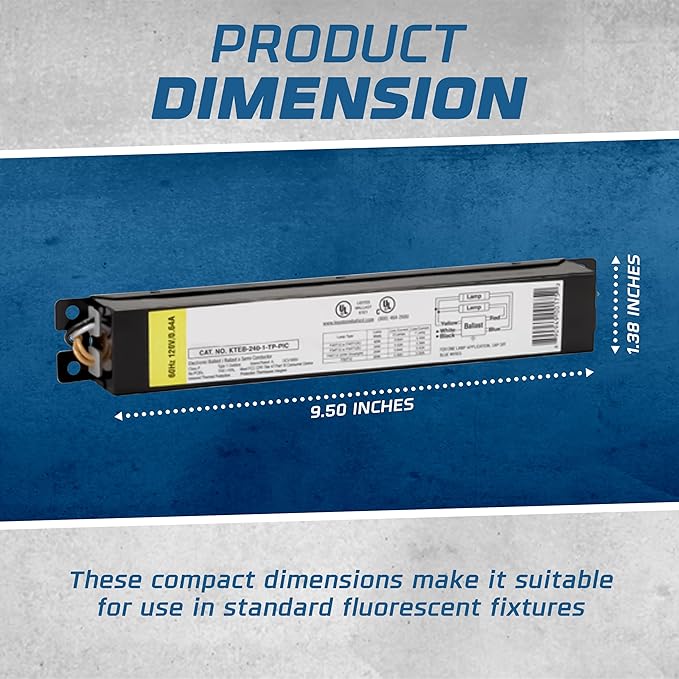 Replacement for Keystone KTEB-240-1-TP-PIC 2 Lamp T12 Electronic Fluorescent Ballast | 120V Input with Instant Start Operation | 0.85 Ballast Factor, UL-Approved