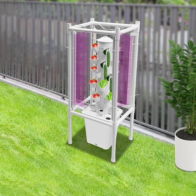 Hydroponics Growing System Kit, 30-Plant Tower Garden Vertical Planter Germination Kit with Grow Light&Water Pump, Herb Garden Planter Indoor Kit, Hydroponic Growing Tower for Indoor Gardening (White)