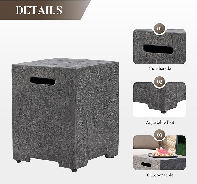 Cosiest Propane Fire Pit with Wind Guard&Tank Cover for Outside, 28 in Round Gas Fire Pits for Outdoor Patio, CSA Certified, 50000 BTU Concrete Rectangle Base with Rain Cover, Free Lava Rocks