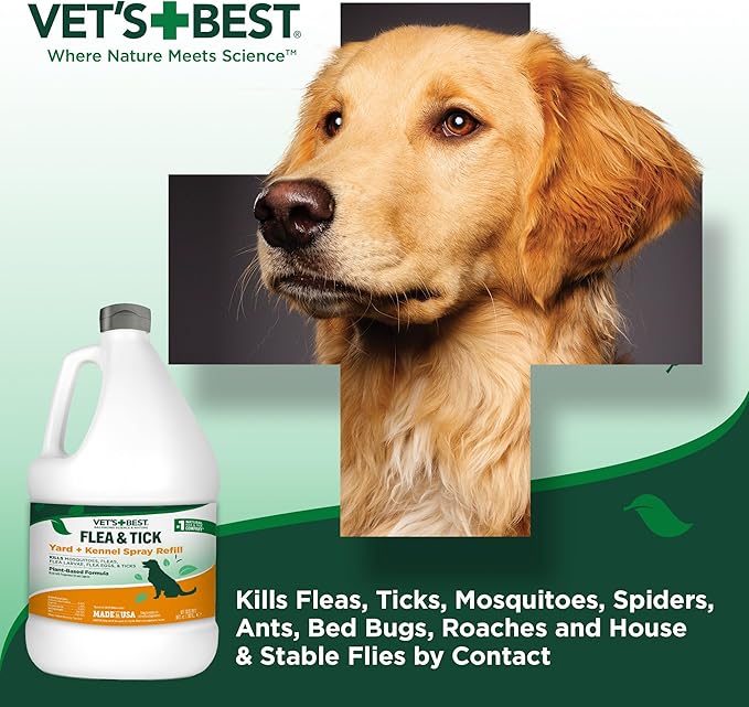 Vet’s Best Flea and Tick Yard and Kennel Spray – Natural Yard Treatment for Fleas, Ticks and Mosquitoes – Plant and Pet Safe Outdoor Spray with Certified Natural Oils – Made in USA – 96 oz Refill