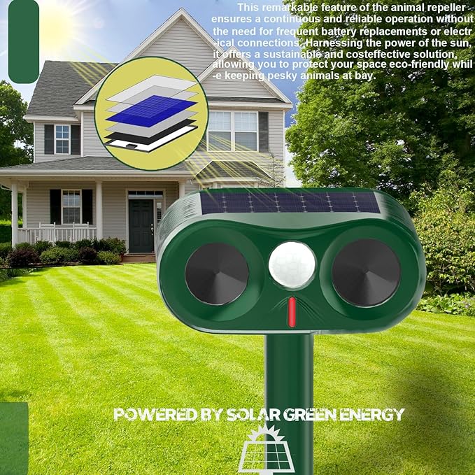 Powerful Cat Repellent Outdoor for Yard & Garden & Farm,Ultrasonic Animal Deterrent with Adjustable Sensitivity,Solar Pest Repellent, Racoon Squirrel Repellent Outdoor to Keep Unwanted Animals Away