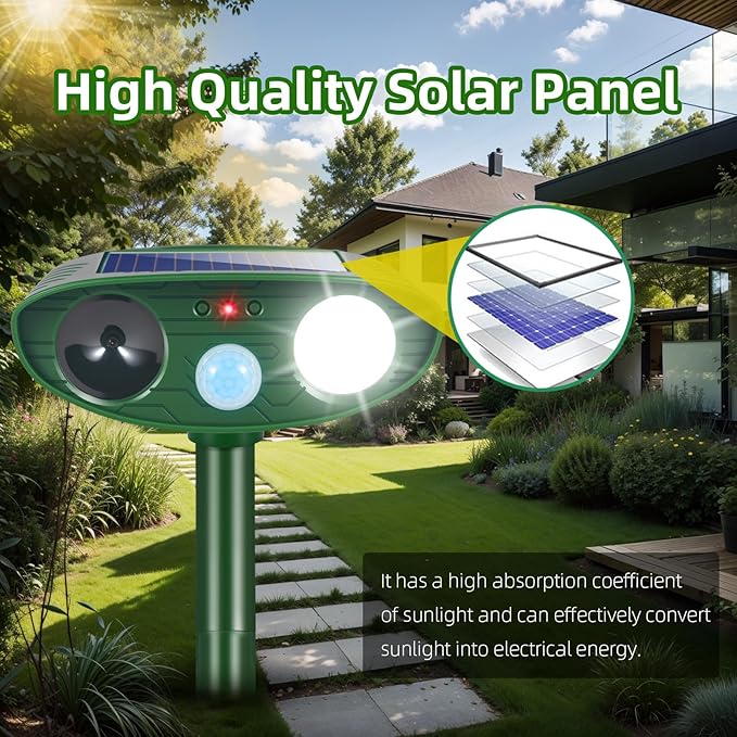 4Pack Solar Ultrasonic Animal Repellent Outdoor Deer Repellent Devices with Motion Detection&Flash Light Squirrel Rabbit Dog Cat Deterrent,Keep Rodent Chipmunk Raccoon Away for Yard Garden Lawn 2025