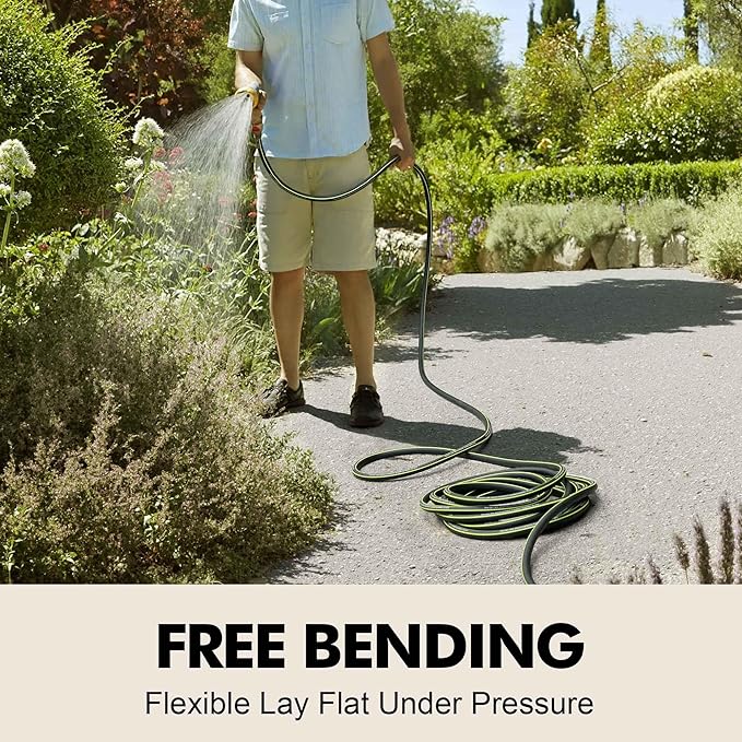Rubber Garden Water Hose 25ft, 5/8" Leak Proof Garden Hose with Brass Connector, Flexible Hose Pipe for Lawn, Watering Cleaning & Washing