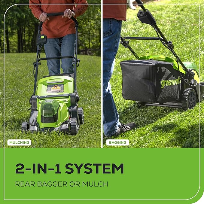 Greenworks 48V (2 x 24V) 17" Brushless Cordless Push Lawn Mower, Includes (2) 4.0Ah Batteries and Dual Port Rapid Charger((125+ Compatible Tools, 45Min Runtime)