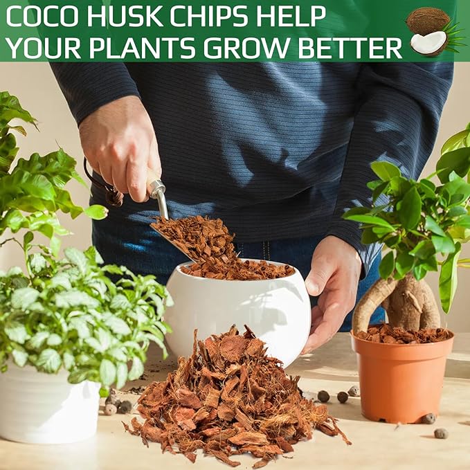 Halatool 4 Pcs Coco Husk Chips for Plants - 4.4 LB 100% Organic Coconut Coir Chips with Low EC and pH Balanced, Compressed Coco Substrate Growing Mulch Medium for Landscaping, Herbs, Plants, Flowers