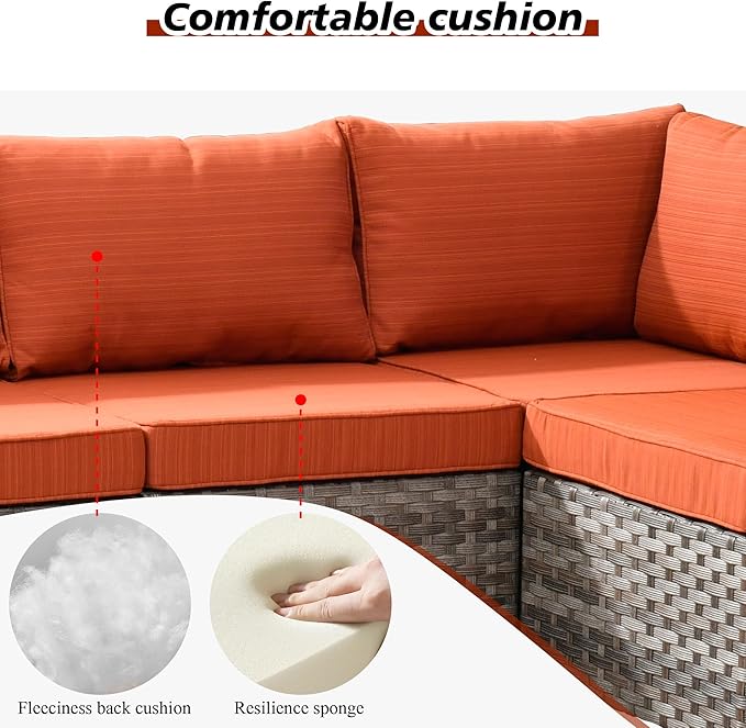 HOOOWOOO 9 Piece Modular Patio Outdoor Sectional Furniture Set with Swivel Rocking Chairs,Wicker Conversation Sofa Set,Outside Couch Set with Wide Arm(Orange Red)