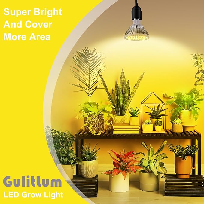 Grow Light Bulbs for Indoor Plants Full Spectrum, LED Grow Light Bulb 18W(180W Equivalent) 3500K Warm Light,PAR30 E26 Base for Regular Lamps,High PPFD for Plant Growing and Seed Starting.