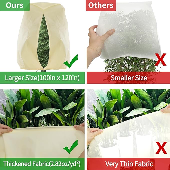 TCBWFY 120x100 Inch Huge Plant Covers Freeze Protection Frost Cloth for Outdoor Plants,2.82oz/yd² Thickened Winter Tree Covers with Zipper Drawstring,4 Packs Frost Blanket from Wind,Pest and Animal