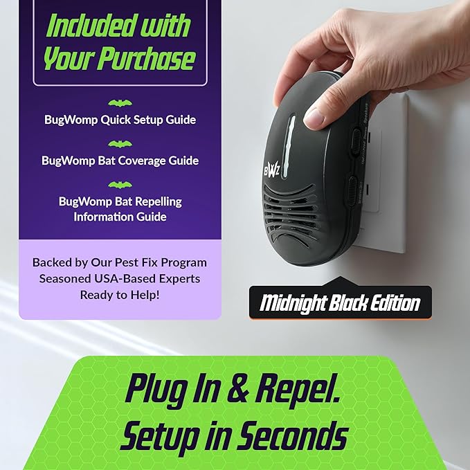 BWZ600 Direct Ultrasonic Bat Repeller - Featuring Bat-ZoneZonic™ Frequency Control for Precise Repelling of Bats (Midnight Black)