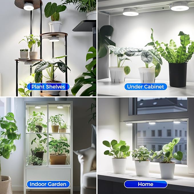 Barrina Orbgrow OG09 Puck LED Grow Light, 5000K 54W(6 x 9W, 810 Watt Equiv), Plant Lights for Indoor Plants Full Spectrum, Magnetic & Linkable, Small Grow lamp, Perfect for Plant Shelf, 6 Packs