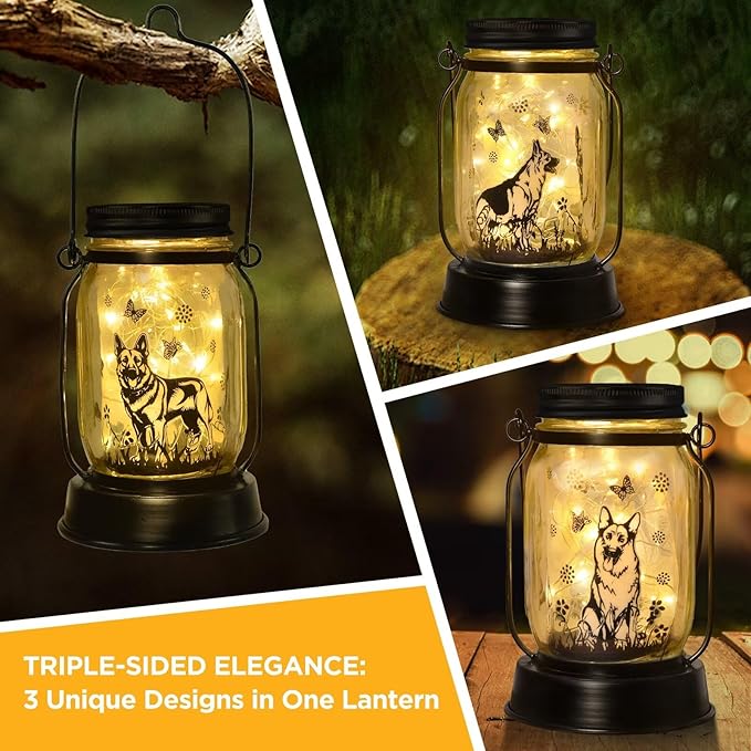 German Shepherd Gifts for Women/Men, German Shepherd Solar Lanterns Dog Mom Birthday, Dog Lovers Lantern, Pet Loss Pet Memorial Lights, Solar Garden Decoration Outside for Yard, Patio,Backyard,Porch
