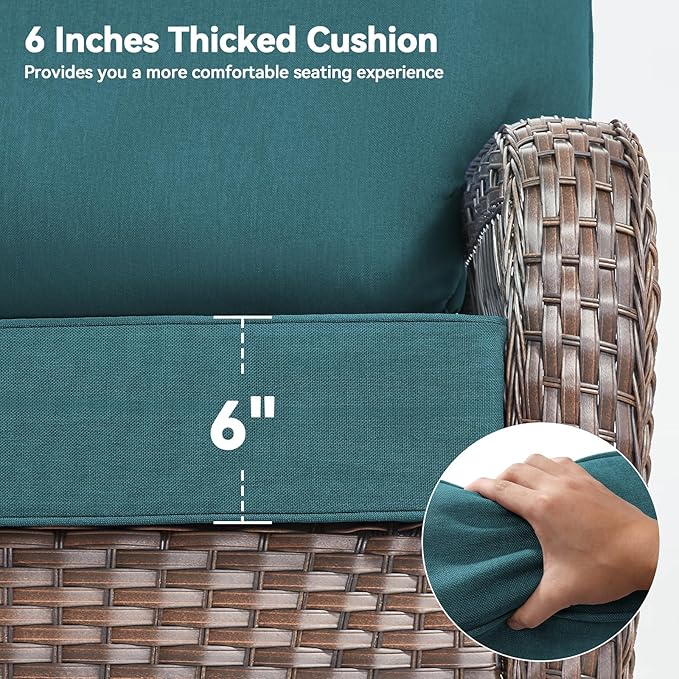 Luxury 6" Outdoor Cushions for Patio Furniture, 24x24x6 Thick Seat Cushion Set of 5, Fade Resistant Couch Chair Replacement Cushions High Density Deep Wicker Chair Cushion w/Removable Cover, Green