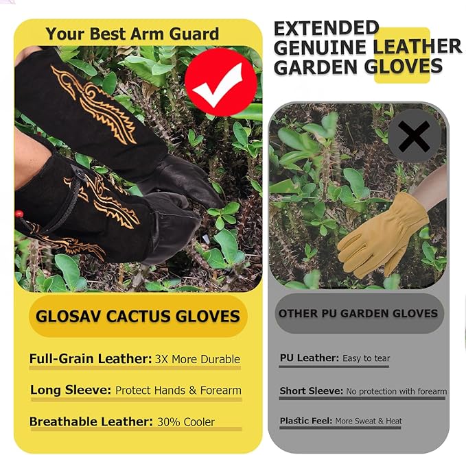 Gardening Gloves Thorn Proof for Rose Pruning & Cactus Trimming, Cowboy Western Style Long Leather Garden Gloves for Women & Men (Western Style, Large)