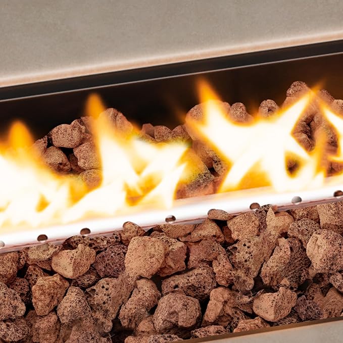 COSIEST 56-inch x 28-inch Outdoor Propane Fire Pit Coffee Table w Concrete Rectangle Base, CSA Certified, 50,000 BTU, Free Lava Rocks and RainCover, Fits 20lb Tank Outside(Gray)