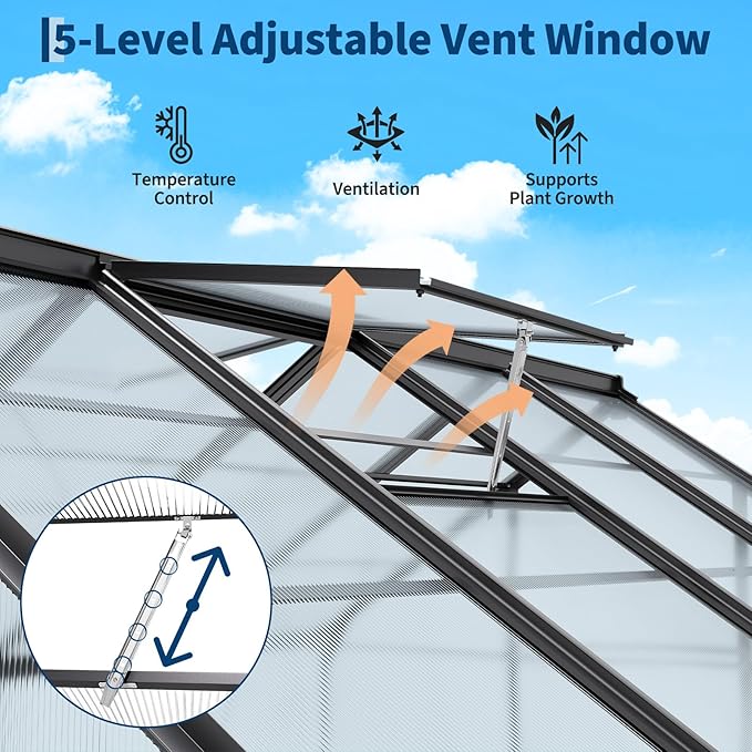 Greenhouse, 8x14 FT Greenhouses for Outside, Polycarbonate Greenhouse with Aluminum Frame, Lockable Door and Ajustable Roof Vent for Backyard, Green Houses for Outside Garden Backyard, Patio