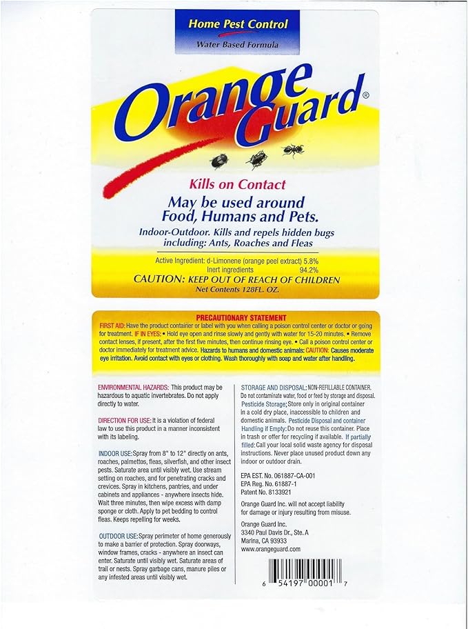 Home Pest Control with D-Limonene | All-Natural Food Grade Orange Peel Oil for Bugs, Ants, Roaches, Fleas, Palmettos and Silverfish - 1 Gallon