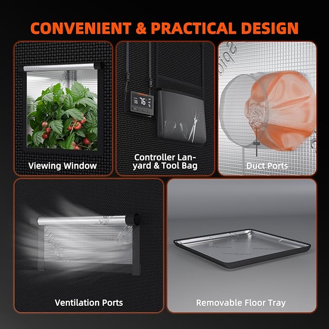 Spider Farmer 4x4 Grow Tent Pro-Grade, 48"x48"x80", with Observation Window and Floor Tray, 1680D Thicken Mylar Canvas, 4x4x6.6 for Indoor Hydroponic Growing for SF4000, SE5000, G5000