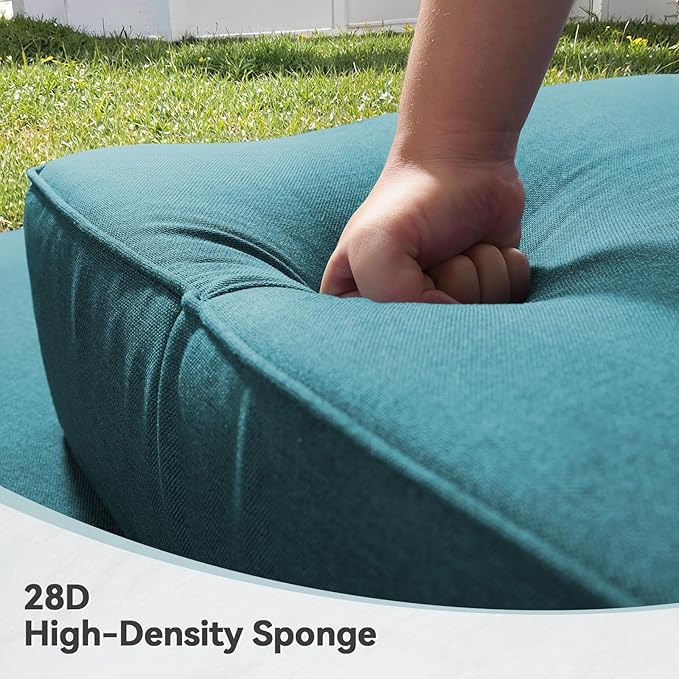Luxury 6" Outdoor Cushions for Patio Furniture, 24x24x6 Thick Seat Cushion Set of 5, Fade Resistant Couch Chair Replacement Cushions High Density Deep Wicker Chair Cushion w/Removable Cover, Green