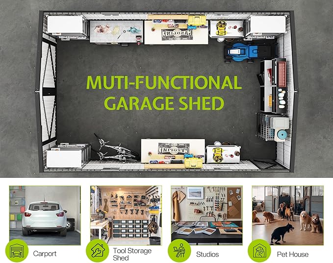 Jocisland 10.1x20.7x7.3 FT Heavy Duty Carport, Metal carport with 2 Lockable Doors & 4 Windows, Carport Canopy for for Car, Midsize SUV, Garbage Can, Tool, Lawnmower, Dark Gray