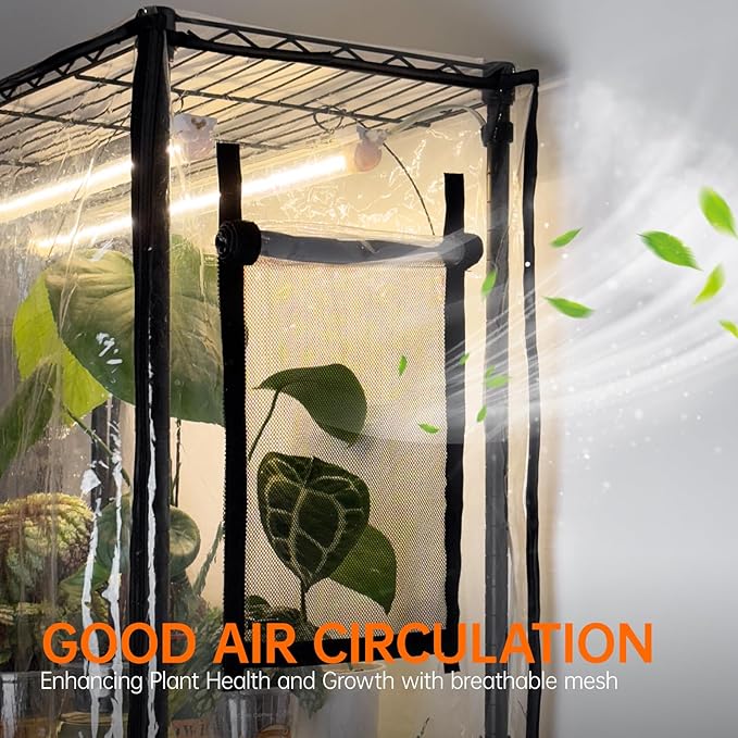 DIY Plant Shelf with Grow Lights and EVA Greenhouse Cover, Plant Stand with Adjustable Rack and Wheels, 8-Pack 192W T8 3000K Full Spectrum Plant Lights for Seed Starting (29.5L x 13.8W x 70.9H)