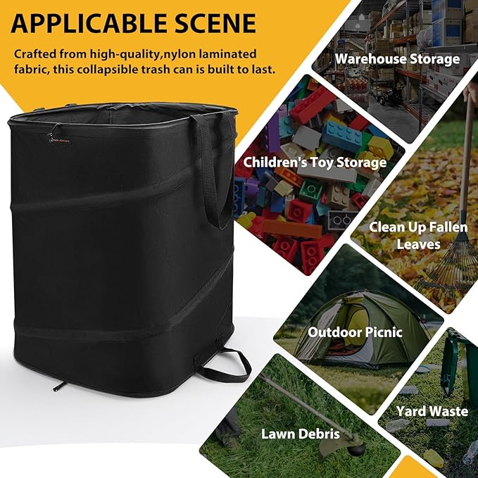 YUDI & GARDEN 46 Gallon Square Collapsible Yard Waste Bin|Collapsible Trash Can|Camping Trash Can, for Collecting Weeds or Party and Yard Waste