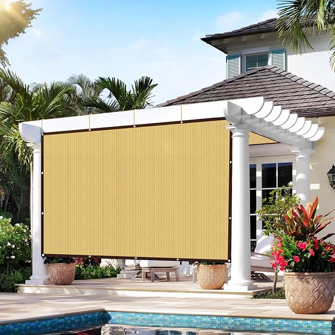 QNLONG Shade Cloth for Garden, 90% Beige Shade Net Mesh Tarp with Grommets Sun Shade Cover Tear Resistance for Plants Greenhouse Chicken Coop Vegetables Pergola 8X8FT
