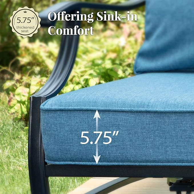 Patio Furniture Set 5 pcs, Outdoor Patio Furniture Set, 3-Seat Sofa, 2 Rocking Chairs, 2 Ottomans and 5.75" Extra Thick Cushions, Conversation Set for Backyard Deck,Navy Blue